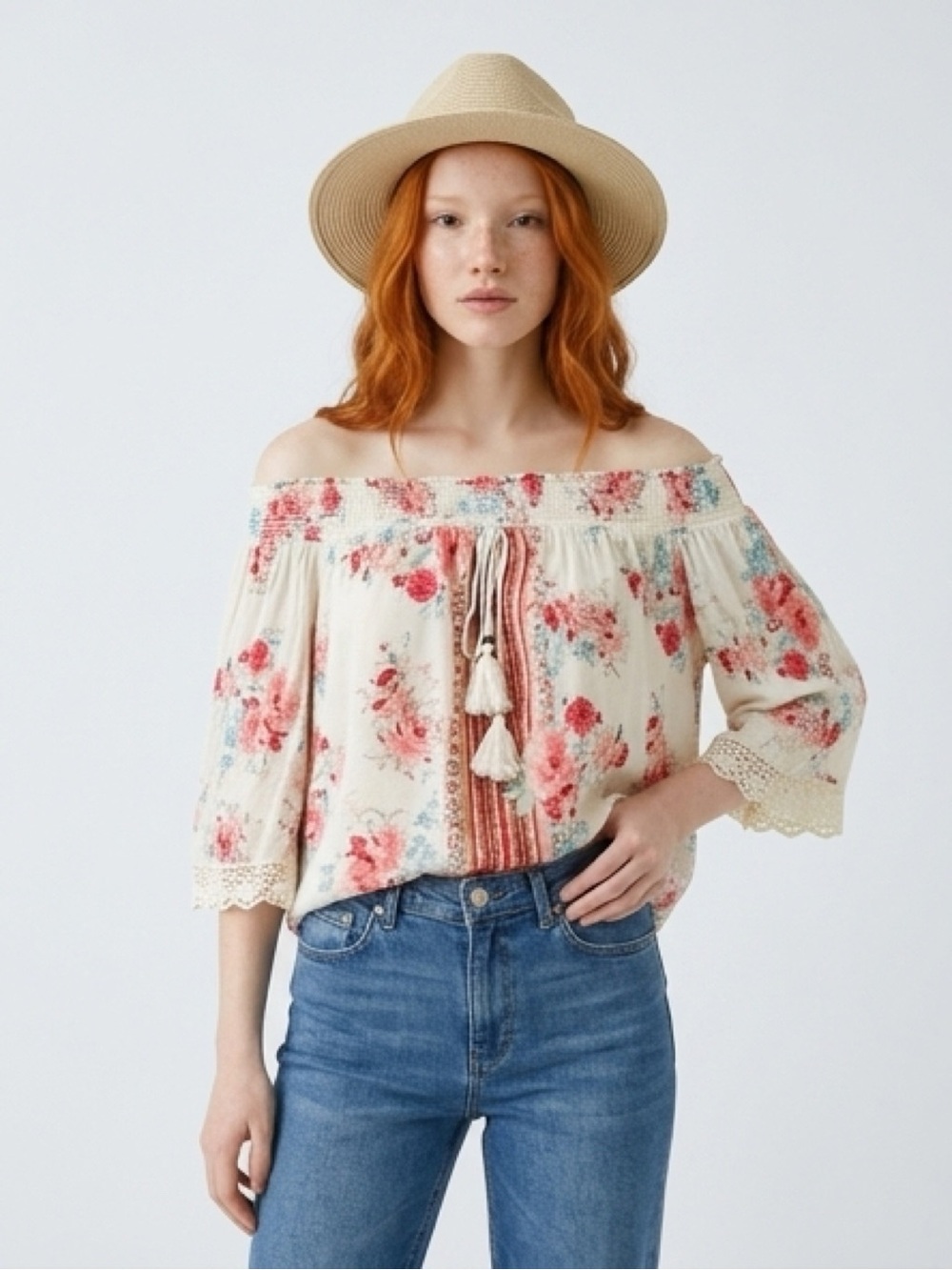 Skylar + JADE Off-Shoulder Floral Peasant Top